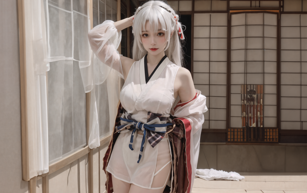 透明白纱清凉少女套图 AI绘画 8K美女壁纸.zip