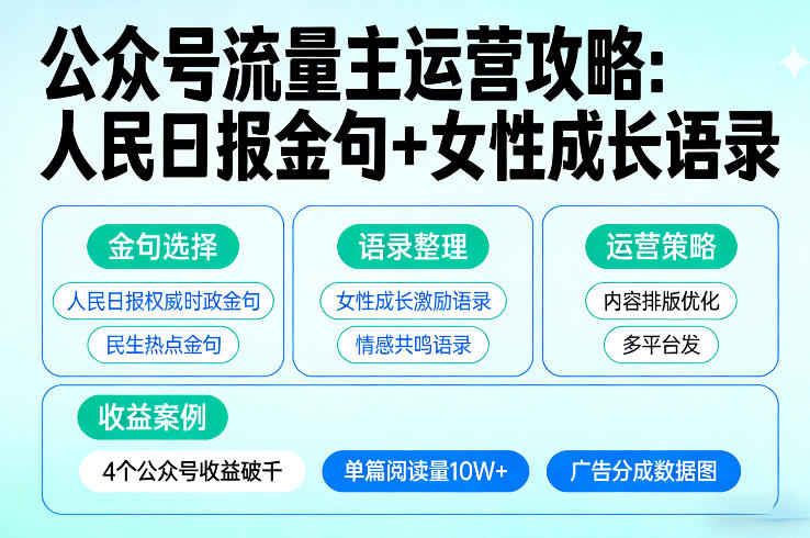 利用人民日报金句+女性成长语录做公众号流量主,4个公众号收益破千_乐帮资源库