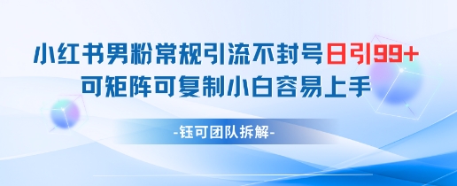 小红书男粉常规引流不封号日引99+变现简单 可矩阵可复制小白容易上手_乐帮资源库