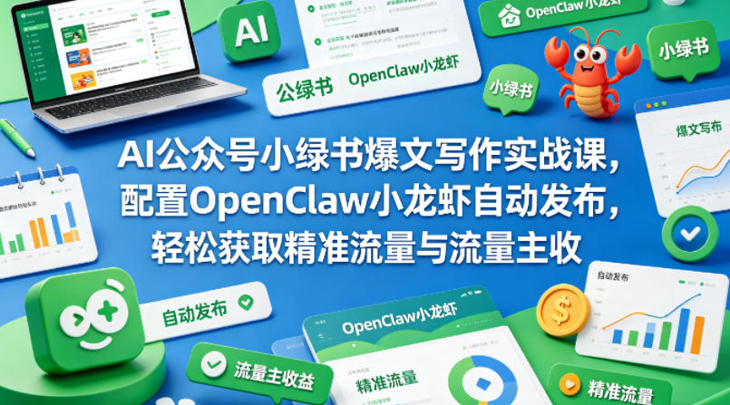 AI公众号小绿书爆文写作实战课，配置OpenClaw小龙虾自动发布，轻松获取精准流量与流量主收益_乐帮资源库
