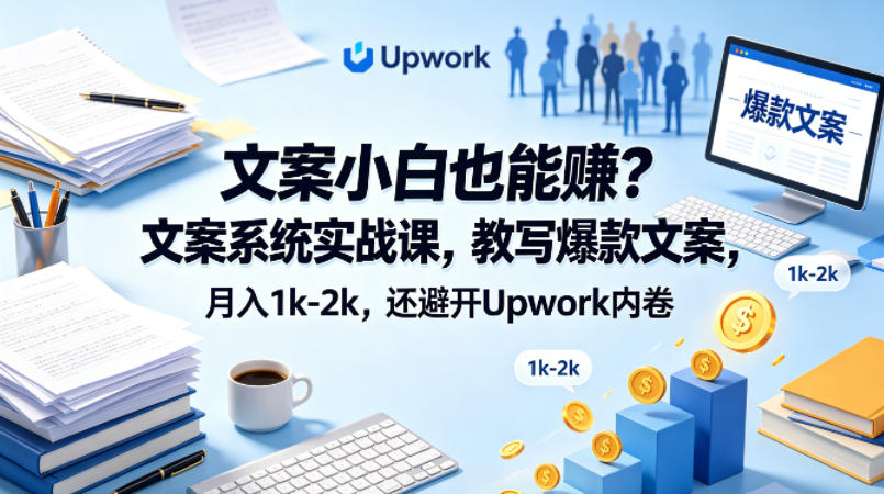 文案小白也能賺？文案系统实战课，教写文案，月入1k-2k，还避开Upwork内卷(0428)_乐帮资源库