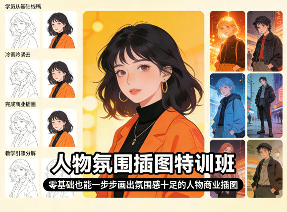 人物氛围插图特训班，零基础也能一步步画出氛围感十足的人物商业插图_乐帮资源库