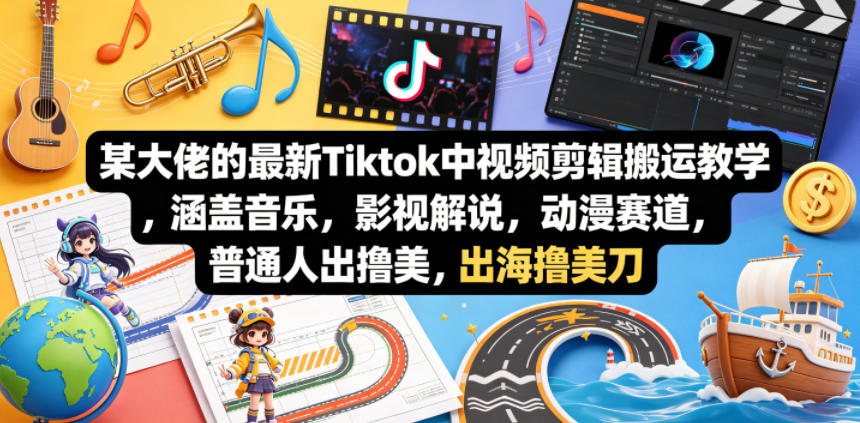 某大佬的最新Tiktok中视频剪辑搬运教学，涵盖音乐，影视解说，动漫赛道，普通人出海撸美刀_乐帮资源库
