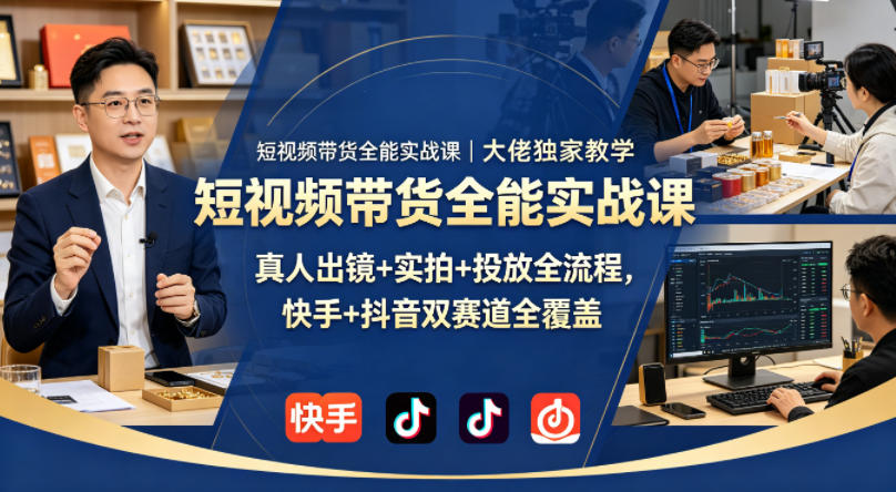 短视频带货全能实战课｜大佬独家教学，真人出镜+实拍+投放全流程，快手+抖音双赛道全覆盖_乐帮资源库